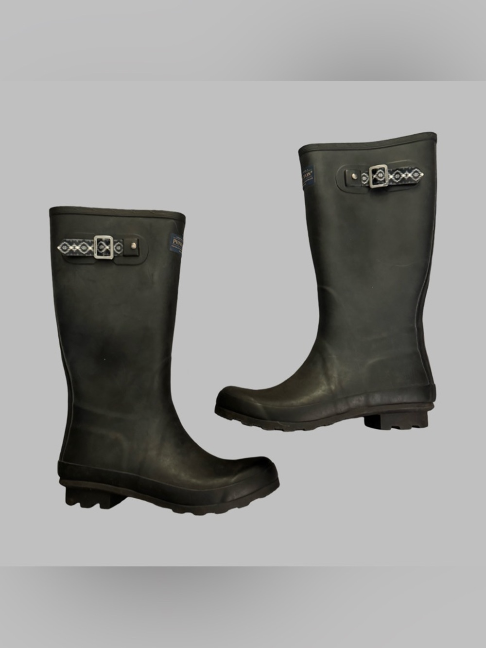 PENDLETON Women’s Black Rain Boots with Patterned Gray Lining Size 9